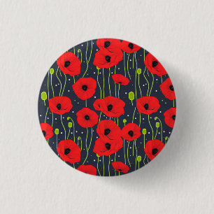 Chapa Redonda De 2,5 Cm Arte de patrón de amapolas rojas modernas vibrante