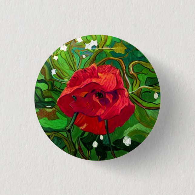 CHAPA REDONDA DE 2,5 CM ARTE DE ROSA ROJA (Anverso)