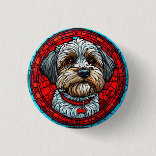 Chapa Redonda De 2,5 Cm Arte de vidrio emplomado de perro