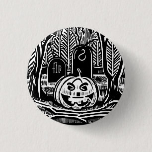 Chapa Redonda De 2,5 Cm Arte Genial de Halloween de Calabaza Negra y Blanc