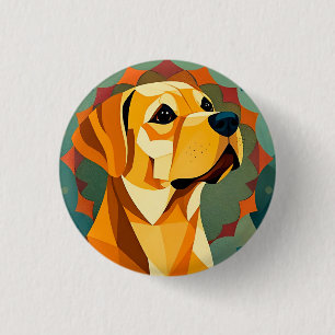 Chapa Redonda De 2,5 Cm Arte geométrico de perro Labrador Retriever amaril