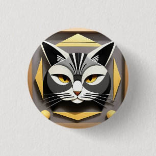 Chapa Redonda De 2,5 Cm Arte geométrico de un diseño abstracto de gato est