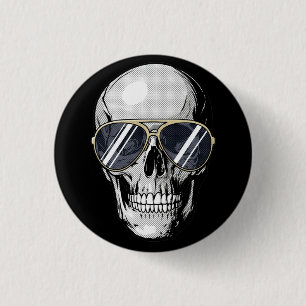 Chapa Redonda De 2,5 Cm Arte gráfico de calavera con gafas de sol de estil