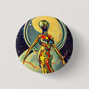 Chapa Redonda De 2,5 Cm Arte original Mujer extranjera Metalizado líquida