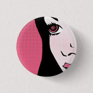 Chapa Redonda De 2,5 Cm Arte Pop de Cómic Moderno de la Cara de una Mujer