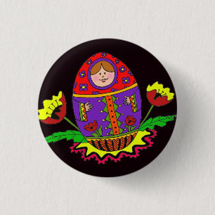 Chapa Redonda De 2,5 Cm Arte popular ucraniano de Matryoshka Pysanka