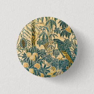 Chapa Redonda De 2,5 Cm Arte vintage de Walter Crane de guacamayo y frutas