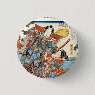Chapa Redonda De 2,5 Cm Arte vintage ukiyo-e japanese geisha y samurai