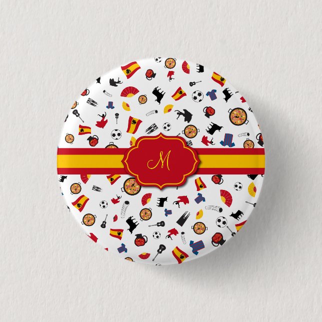 Chapa Redonda De 2,5 Cm Artículos españoles con la bandera para añadir su (Anverso)