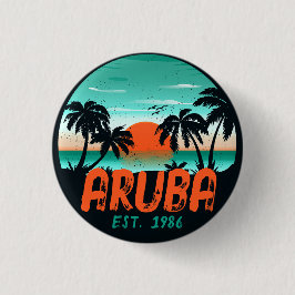 Chapa Redonda De 2,5 Cm Aruba Caribe Vintage Retro Sunset Souvenirs