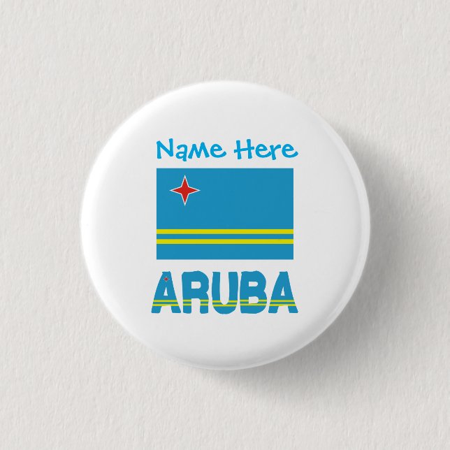 Chapa Redonda De 2,5 Cm Aruba y la bandera de Aruba Personalización azul (Anverso)