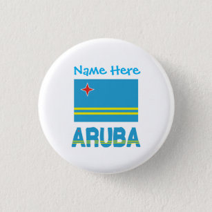 Chapa Redonda De 2,5 Cm Aruba y la bandera de Aruba Personalización azul