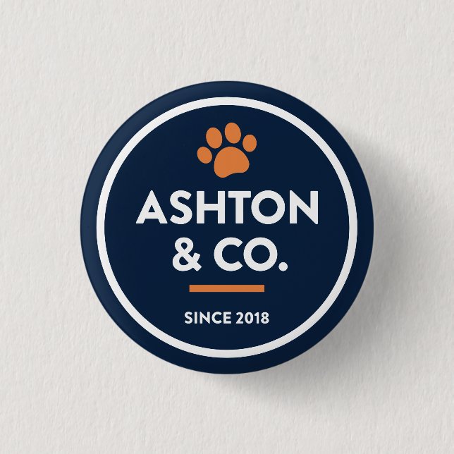 Chapa Redonda De 2,5 Cm Ashton y compañía K9 Academy 2c Paw Dark (Anverso)
