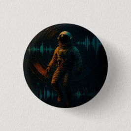 Chapa Redonda De 2,5 Cm Astronauta flotando en arte de sonido Glitchwave