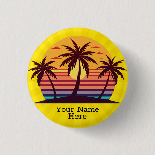 Chapa Redonda De 2,5 Cm Atardecer con vector de palmeras-98801