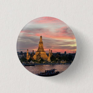 Chapa Redonda De 2,5 Cm Atardecer en Bangkok - Templo de Wat Arun sobre Ch