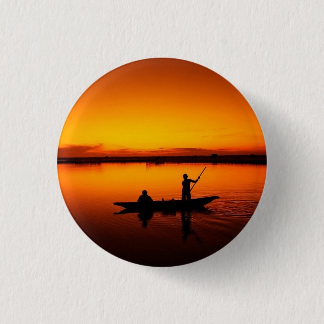 Chapa Redonda De 2,5 Cm Atardecer, Silueta de Barco Remolino-16497 (Anverso)
