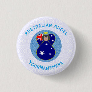 Chapa Redonda De 2,5 Cm Australiano Angel Azul Blanco Personalizado