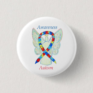 Chapa Redonda De 2,5 Cm Autism Angel Puzzle Awareness Ribbon Pins