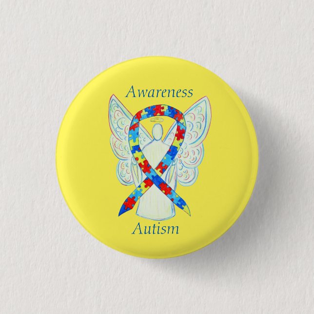 Chapa Redonda De 2,5 Cm Autism Angel Puzzle Awareness Ribbon Pins (Anverso)