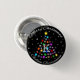 Chapa Redonda De 2,5 Cm Autismo Árbol de Navidad de Snowflake