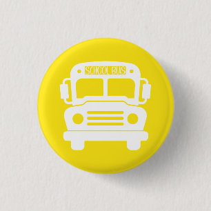 Chapa Redonda De 2,5 Cm Autobús escolar blanco con fondo amarillo