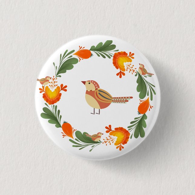 Chapa Redonda De 2,5 Cm Autumn Bird Folk Art (Anverso)