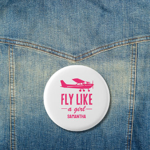 Chapa Redonda De 2,5 Cm Aviación femenina Avión rosa lindo vuela como una