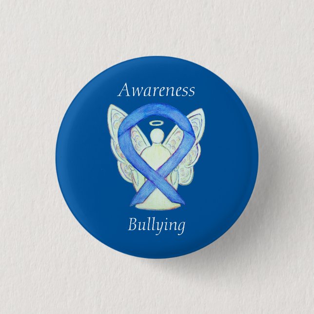 Chapa Redonda De 2,5 Cm Awareness Awareness Angel Blue Ribbon Personalizad (Anverso)