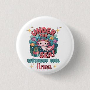 Chapa Redonda De 2,5 Cm Axolotl Under the Sea Birthday Chica Cute Ocean