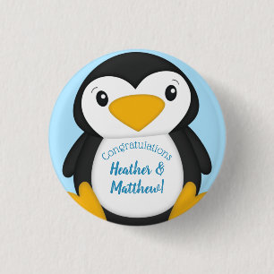 Chapa Redonda De 2,5 Cm Azul de Baby Shower pingüino
