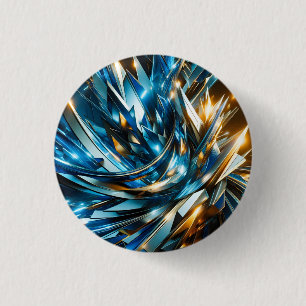 Chapa Redonda De 2,5 Cm Azul Dorado Futurista Abstracto Metálico Geométric