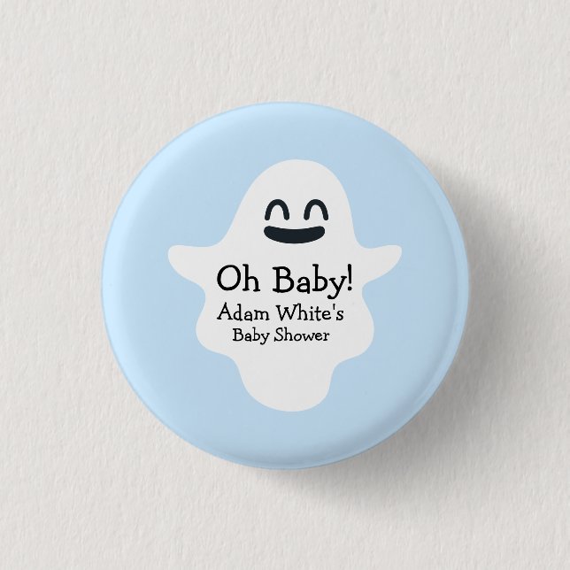 Chapa Redonda De 2,5 Cm Azul lindo Oh Bebé! Ghost Halloween Baby Shower (Anverso)