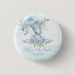 Chapa Redonda De 2,5 Cm Baby Blue Floral Cute Elephant Boy Baby Shower
