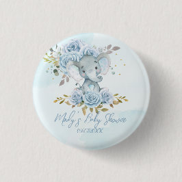 Chapa Redonda De 2,5 Cm Baby Blue Floral Cute Elephant Boy Baby Shower