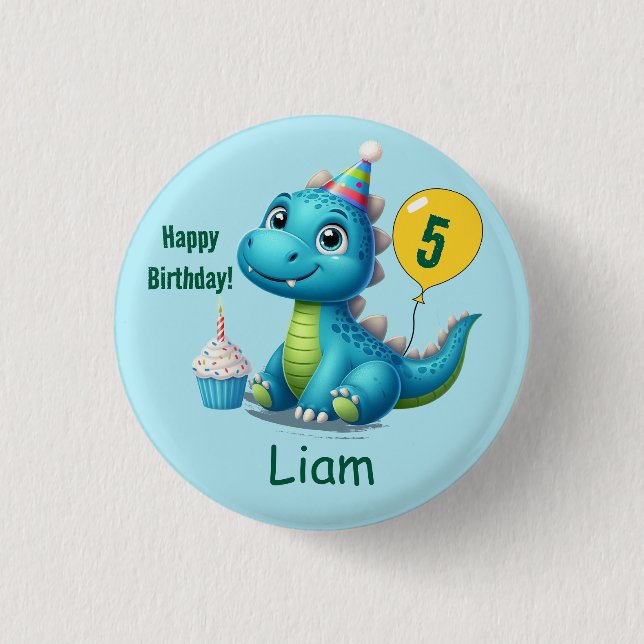 Chapa Redonda De 2,5 Cm Baby Dino Birthday Button! (Anverso)