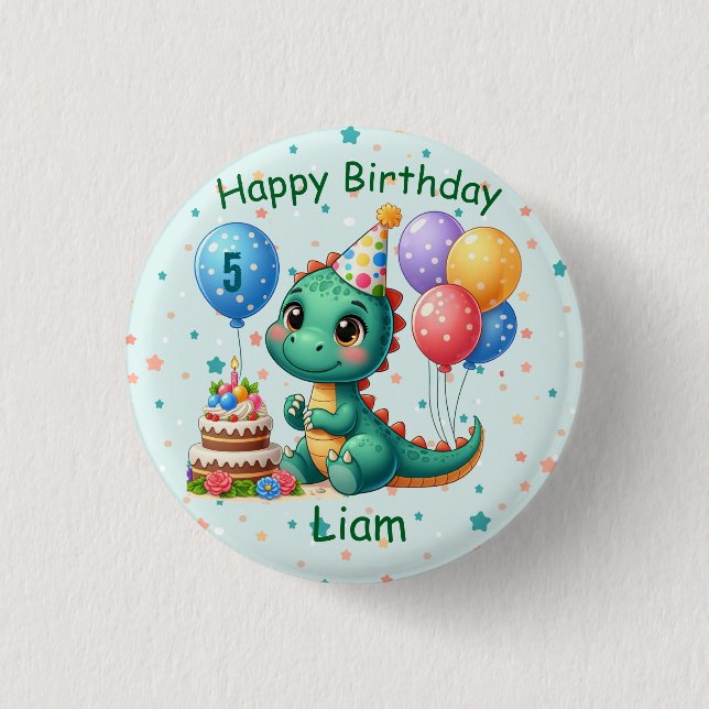 Chapa Redonda De 2,5 Cm Baby Dino Birthday Button (Anverso)