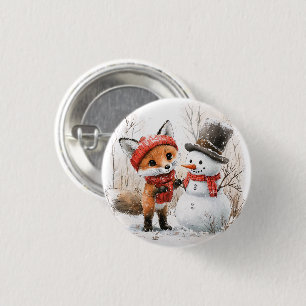 Chapa Redonda De 2,5 Cm Baby Fox y Snowman