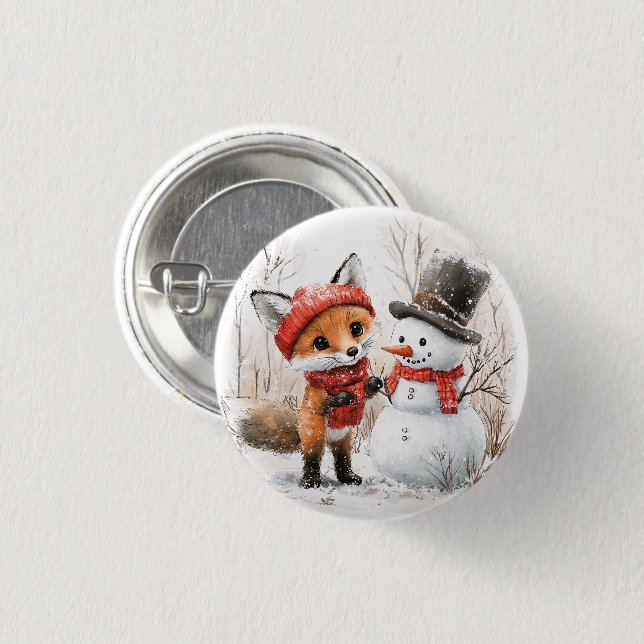 Chapa Redonda De 2,5 Cm Baby Fox y Snowman (Anverso y reverso)