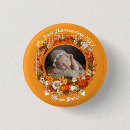 Chapa Redonda De 2,5 Cm Baby’s First Thanksgiving Fall Floral Photo
