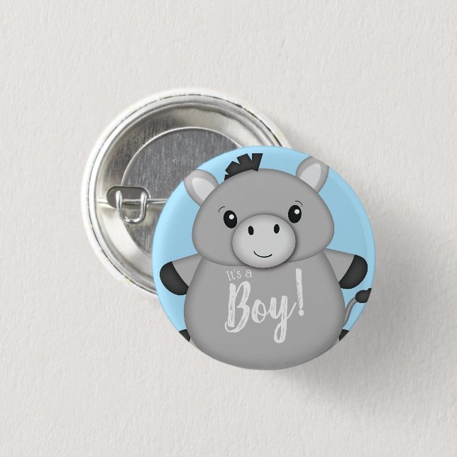 Chapa Redonda De 2,5 Cm Baby Shower Blue de Donkey (Anverso y reverso)