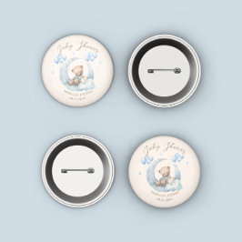 Chapa Redonda De 2,5 Cm Baby Shower Blue Teddy Bear Stars