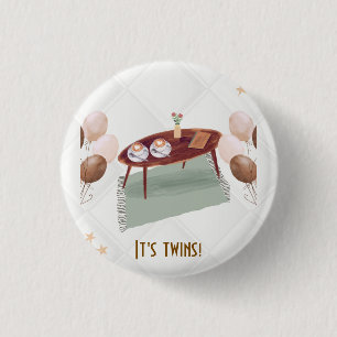 Chapa Redonda De 2,5 Cm Baby Shower con temas de café gemelos