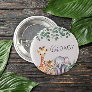 Chapa Redonda De 2,5 Cm Baby Shower de animales de Safari de color de agua