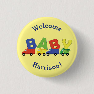 Chapa Redonda De 2,5 Cm Baby Shower de camiones