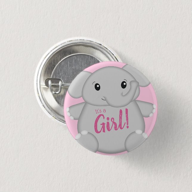 Chapa Redonda De 2,5 Cm Baby Shower de Elefante Rosa (Anverso y reverso)