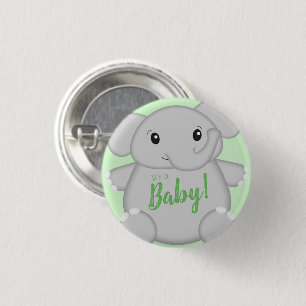 Chapa Redonda De 2,5 Cm Baby Shower de Elefante Verde