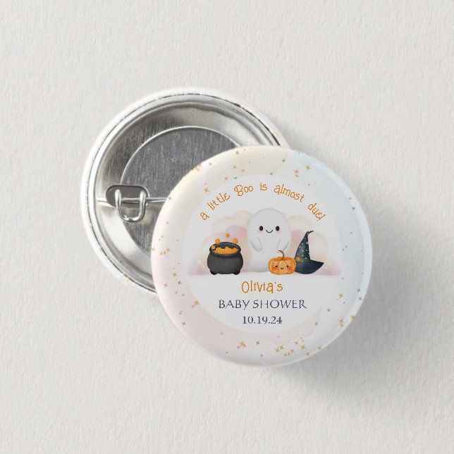 Chapa Redonda De 2,5 Cm Baby Shower de Little Boo de Halloween (Anverso y reverso)