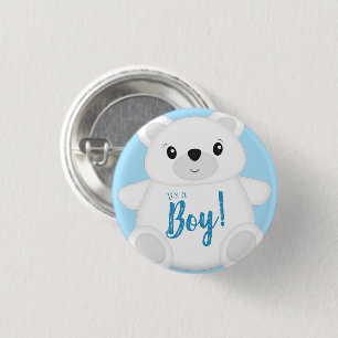 Chapa Redonda De 2,5 Cm Baby Shower de oso polar azul