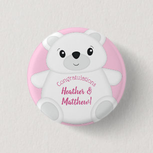 Chapa Redonda De 2,5 Cm Baby Shower de oso polar rosa